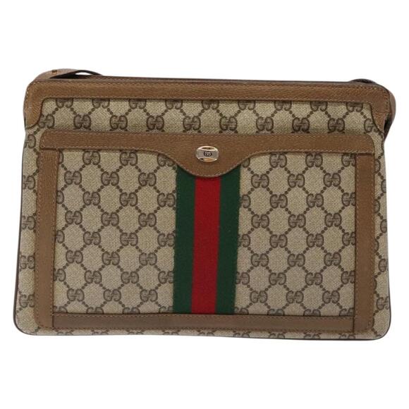 GUCCI GG Supreme Web Sherry Line Shoulder Bag Pvc Beige Gold Red - Picture 2 of 16